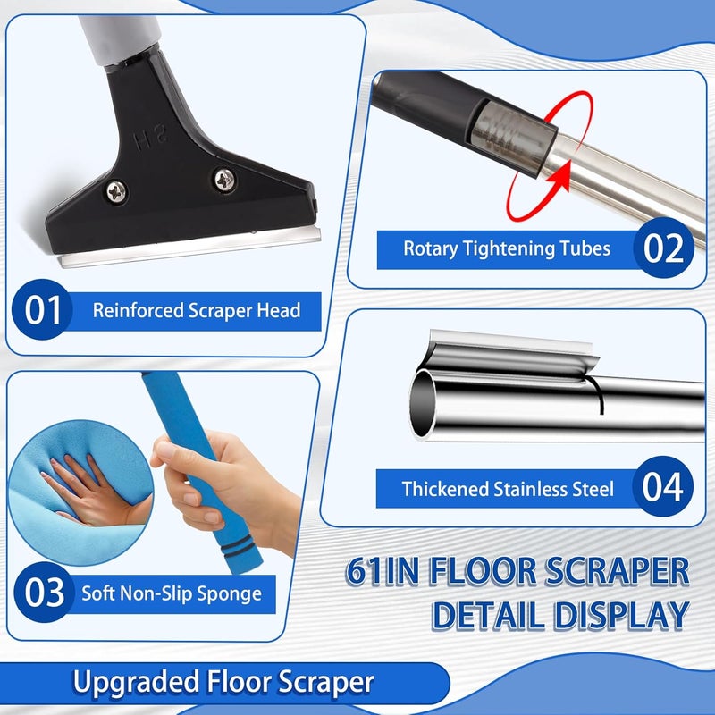Frebuta 4"Razor Blade Floor Scraper with Long Handle,61in Adjustable Floor Scraper Heavy Duty with 10PCS Extra Metal Blades Paint Scraper for Cleaning Stickers Gum Glass Wall Tile Linoleum Stove Top - Image 3